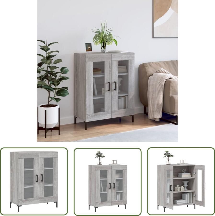The Living Store Dressoir 69 5x34x90 cm bewerkt hout grijs sonoma eikenkleurig Dressoir Grijze Dressoirs Houten Dressoirs Salontafel Tv Tafel - Foto 3