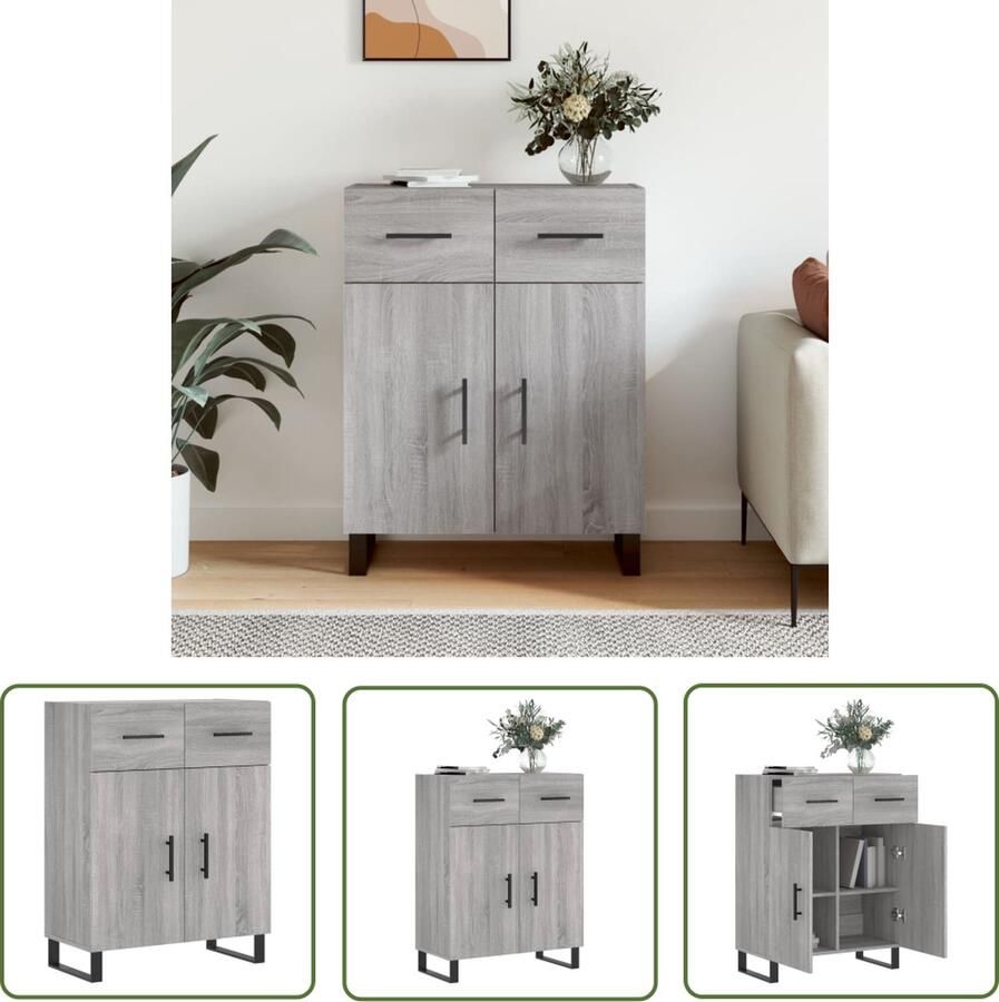 The Living Store Dressoir 69 5x34x90 cm bewerkt hout grijs sonoma eikenkleurig Dressoir Salontafel Houten Dressoir Grijze Dressoir Landelijk Dressoir - Foto 4
