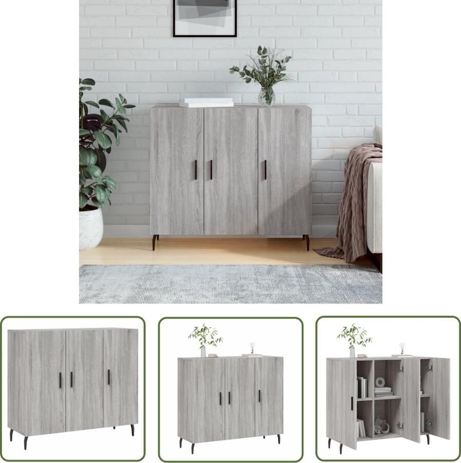 The Living Store Dressoir 90x34x80 cm bewerkt hout grijs sonoma eikenkleurig Dressoir Grijze Dressoirs Houten Dressoirs Modern Dressoir Salontafel