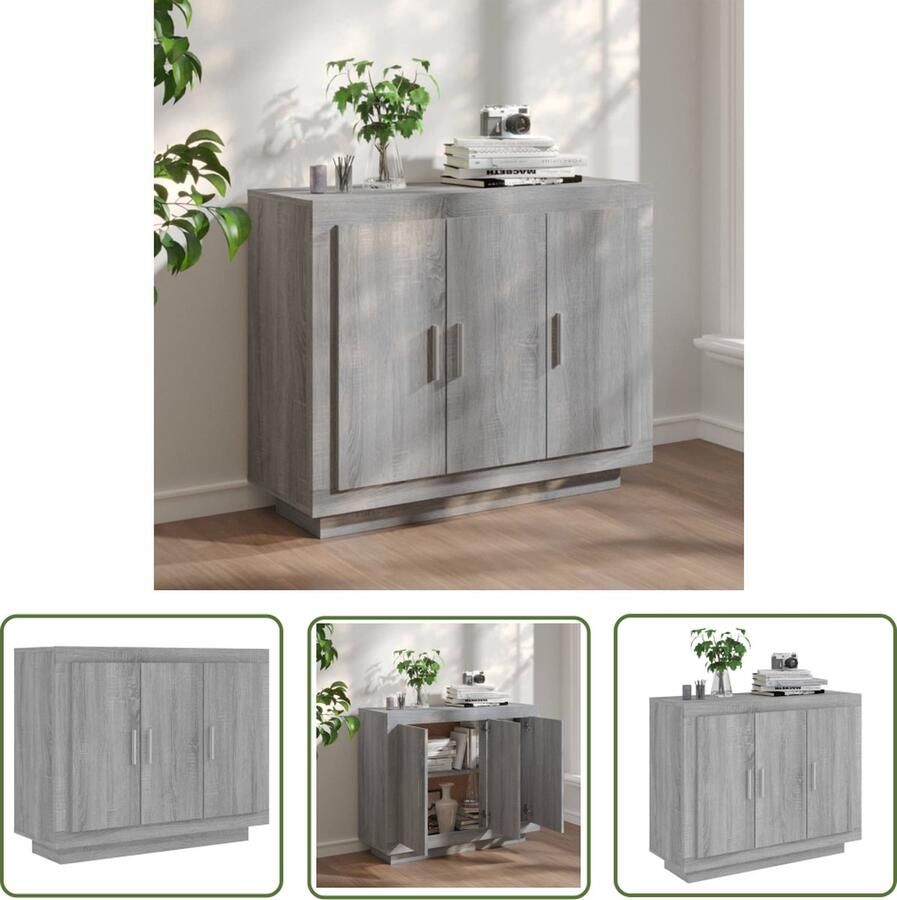 The Living Store Dressoir 92x35x75 cm bewerkt hout grijs sonoma eikenkleurig Dressoir Grijze Dressoirs Houten Dressoirs Salontafel Tv Tafel