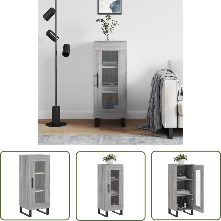 The Living Store Dressoir 34 5x34x90 cm bewerkt hout grijs sonoma eikenkleurig Dressoir Grijze Dressoirs Houten Dressoir Moderndressoir Salontafel - Foto 3