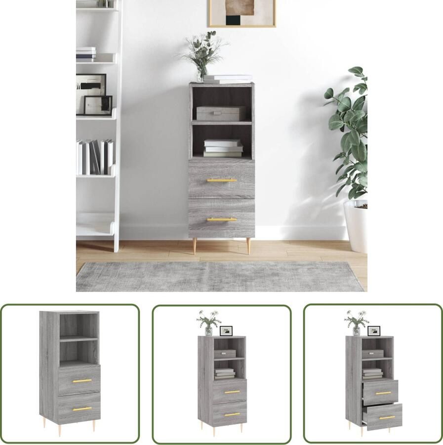 The Living Store Dressoir 34 5x34x90 cm bewerkt hout grijs sonoma eikenkleurig Dressoir Grijze Dressoirs Houten Dressoir Moderndressoir Salontafel - Foto 2