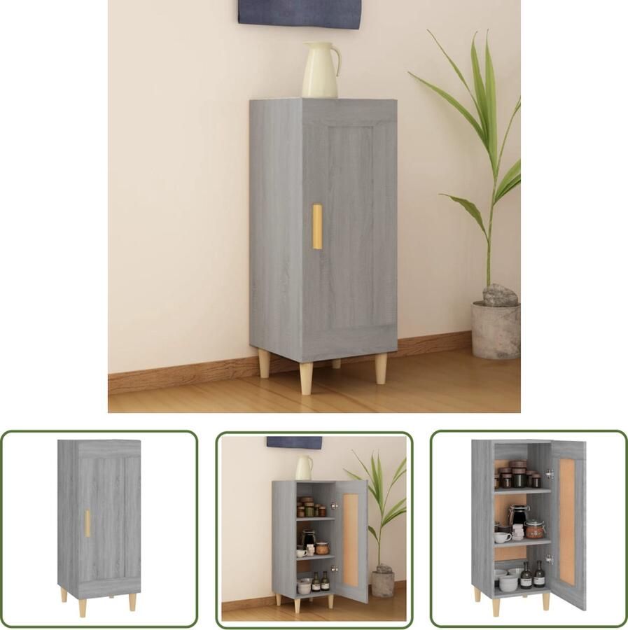 The Living Store Dressoir 34 5x34x90 cm bewerkt hout grijs sonoma eikenkleurig Dressoir Grijze Dressoirs Houten Dressoirs Salontafel Tv Tafel - Foto 3