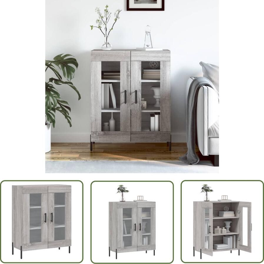 The Living Store Dressoir 69 5x34x90 cm bewerkt hout grijs sonoma eikenkleurig Dressoir Kasten Salontafel Houten Dressoir Grijze Dressoirs - Foto 3