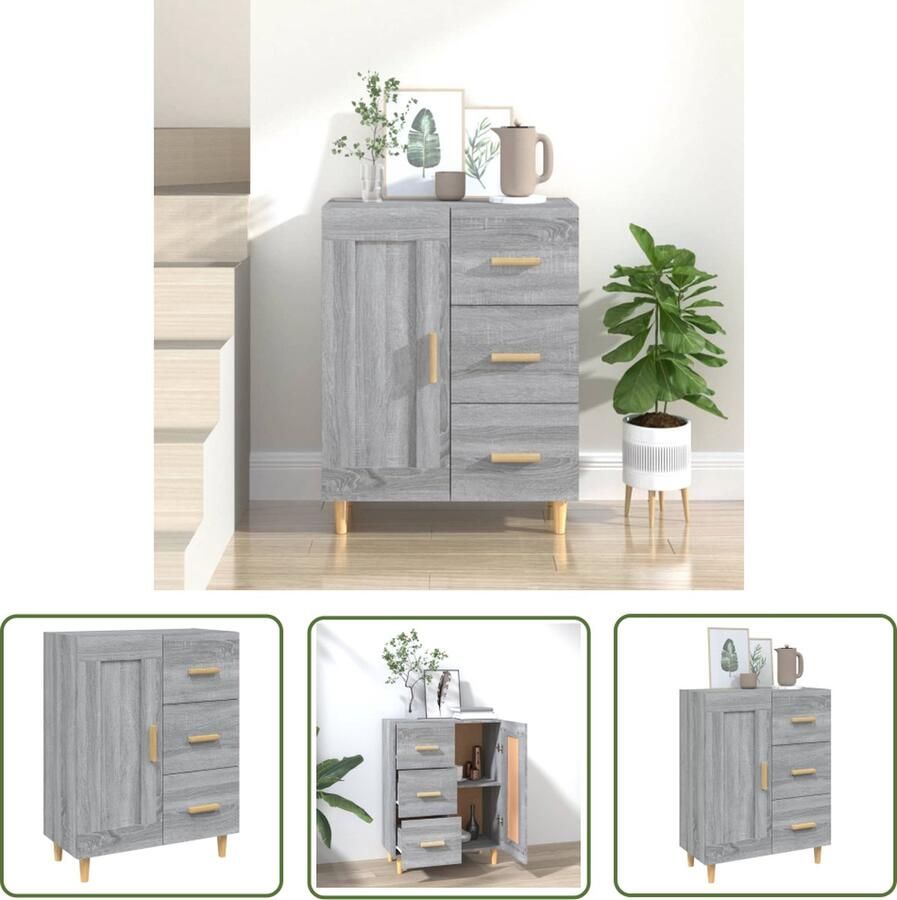 The Living Store Dressoir 69 5x34x90 cm bewerkt hout grijs sonoma eikenkleurig Dressoir Kasten Salontafel Houten Dressoir Grijze Dressoirs - Foto 2
