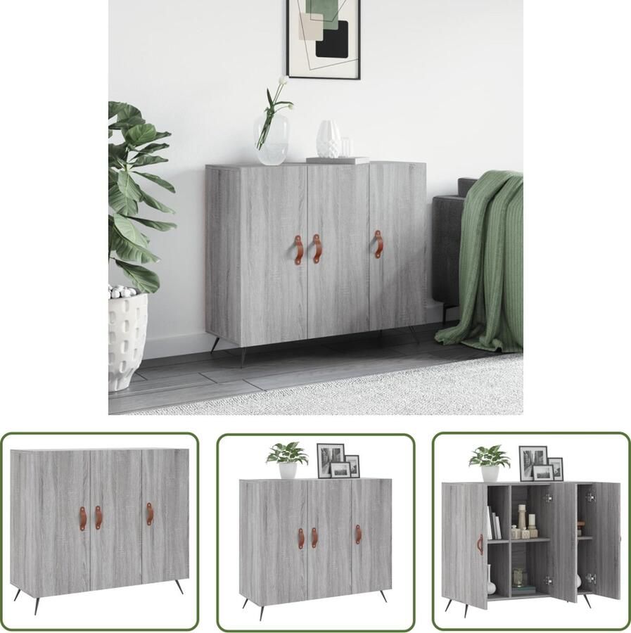 The Living Store Dressoir 90x34x80 cm bewerkt hout grijs sonoma eikenkleurig Dressoir Modern Meubel Grijze Dressoirs Houten Dressoir Salontafel