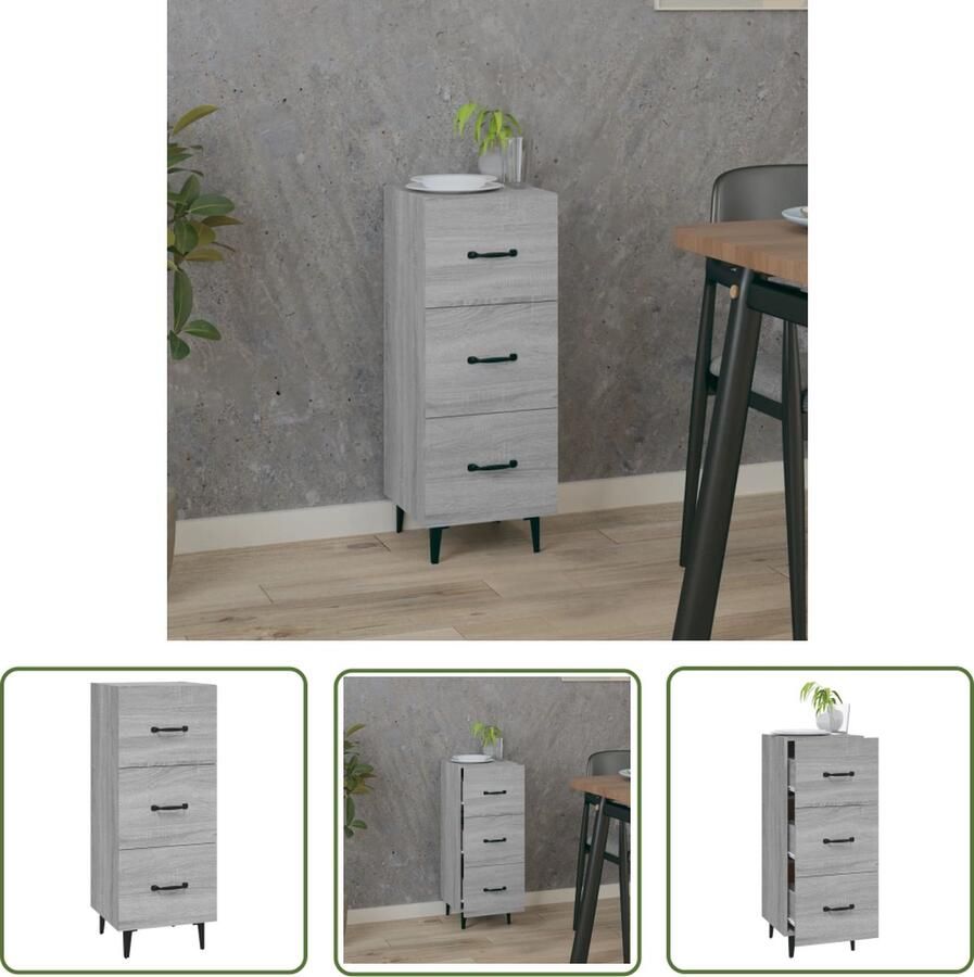 The Living Store Dressoir 34 5x34x90 cm bewerkt hout grijs sonoma eikenkleurig Dressoir Salontafel Houten Kast Grijze Kast Vintage Dressoir - Foto 2