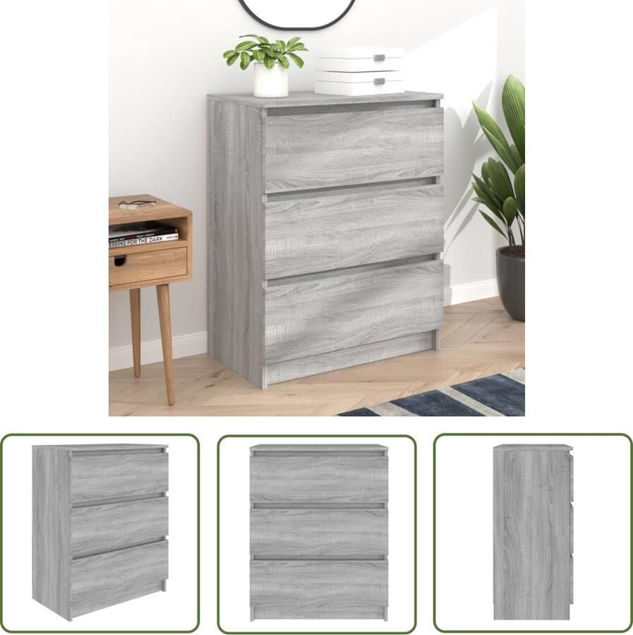 The Living Store Dressoir 60x35x76 cm bewerkt hout grijs sonoma eikenkleurig Dressoir Houten Dressoir Grijze Dressoir Sonoma Eiken Salontafel