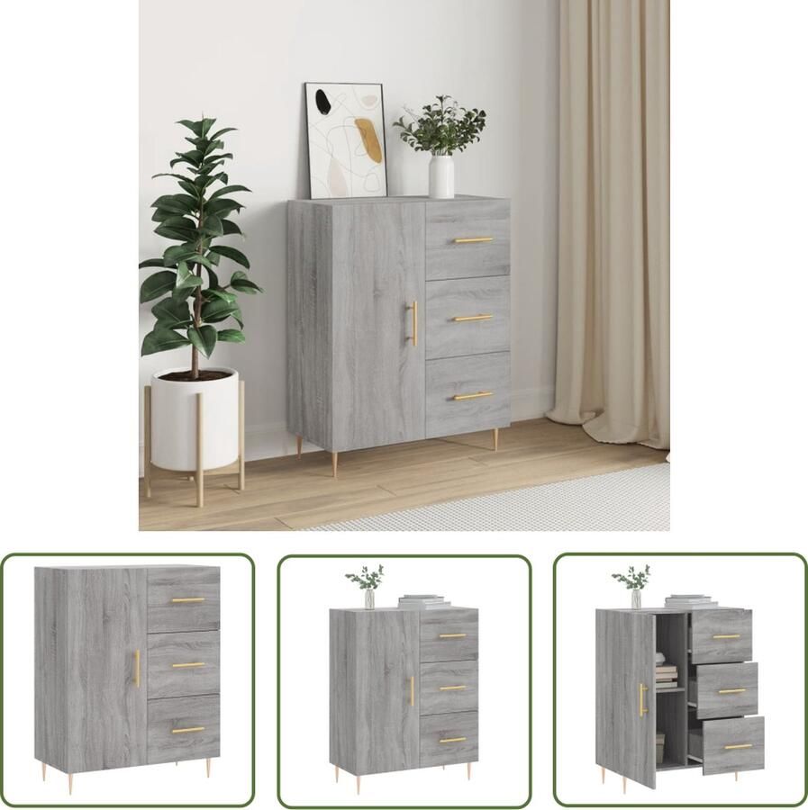 The Living Store Dressoir 69 5x34x90 cm bewerkt hout grijs sonoma eikenkleurig Dressoir Vintage Grijze Dressoirs Houten Dressoir Salontafel Opbergmeubel