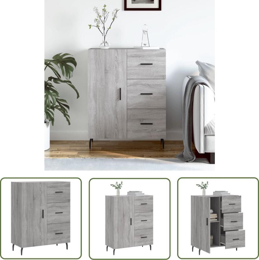 The Living Store Dressoir 69 5x34x90 cm bewerkt hout grijs sonoma eikenkleurig Dressoir Grijze Dressoirs Houten Dressoir Klassiek Dressoir Salontafel