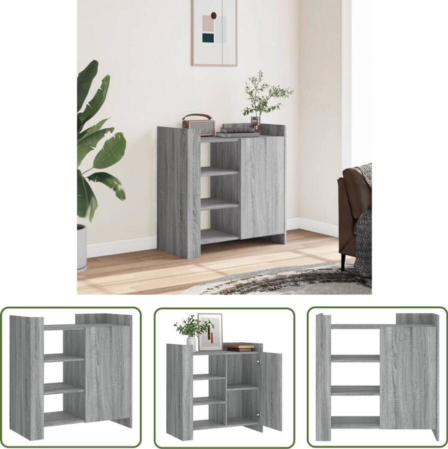 The Living Store Dressoir 73 5x35x75 cm bewerkt hout grijs sonoma eikenkleurig Dressoir Houten Dressoir Grijze Dressoir Salontafel Bergruimte