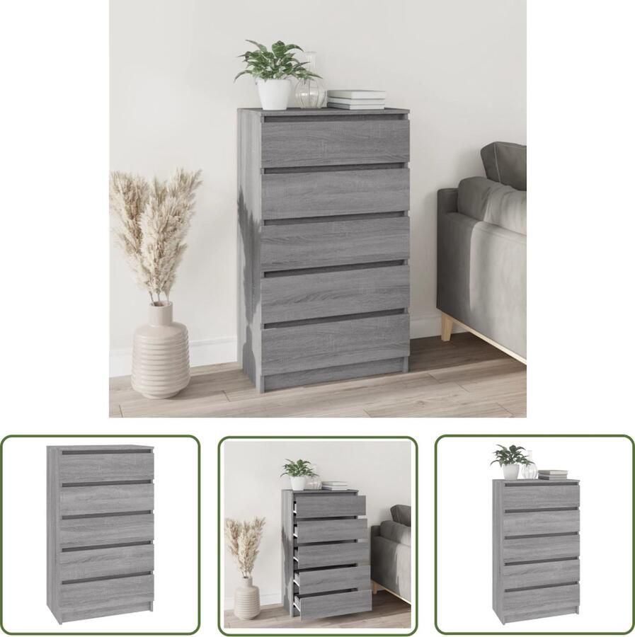 VidaXL Grijze Ladekast 60x36x103 cm bewerkt hout grijs sonoma eikenkleurig Houten Ladekast Sonoma Eiken Kleur Opbergkast