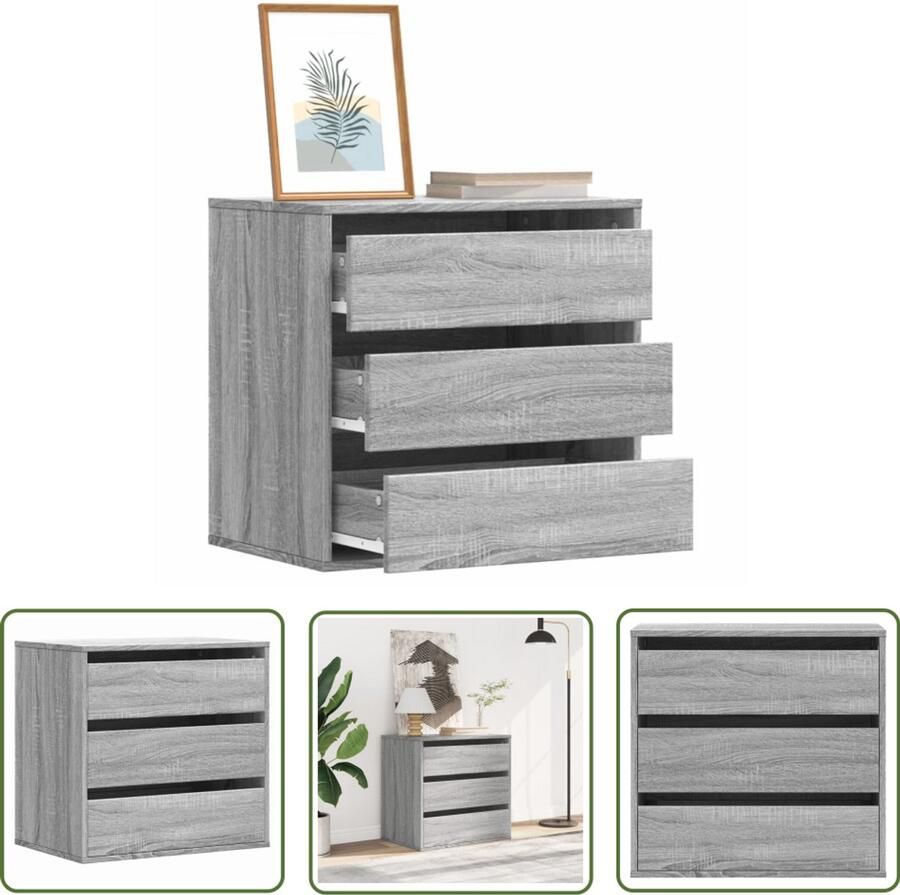 VidaXL Grijze Ladekast 60x41x58 cm bewerkt hout grijs sonoma eikenkleurig Houten Ladekast Salontafel Tv Tafel