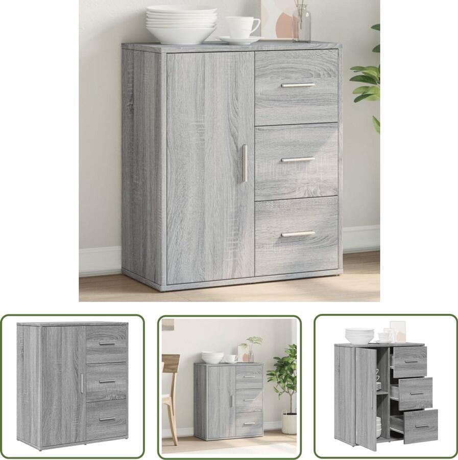 VidaXL Dressoir 60x31x70 cm bewerkt hout grijs sonoma Dressoir Grijze Meubels Houten Dressoirs Salontafel Tv-meubilair
