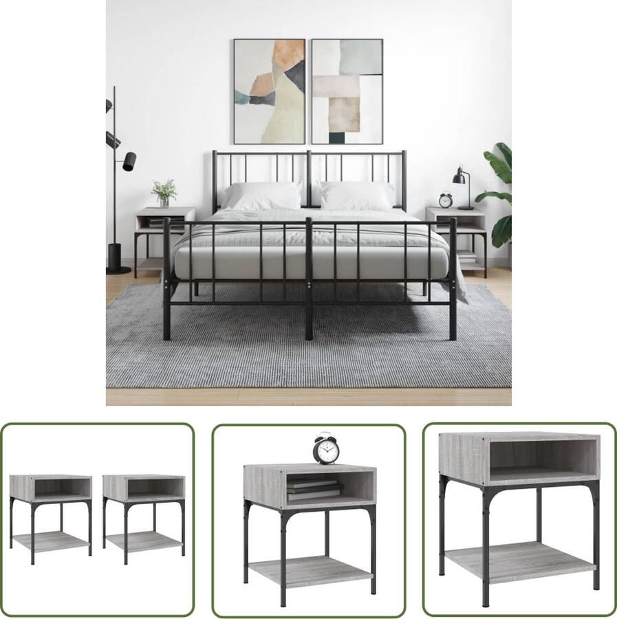 The Living Store Nachtkastjes 2 st 40x41x50 cm bewerkt hout grijs sonoma eiken Nachtkastje Grijze Nachtkast Houten Nachtkast Slaapkamersdecoratie Sidetable - Foto 2