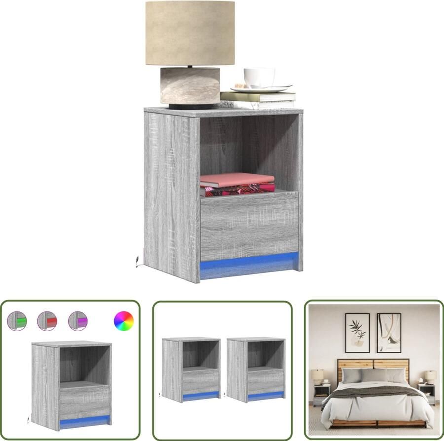 VidaXL Nachtkastjes met LED-verlichting 2 st bewerkt hout grijs sonoma Nachtkastjes Grijze Nachtkastjes Sonoma Eiken Led Lampen Bedroom Furniture