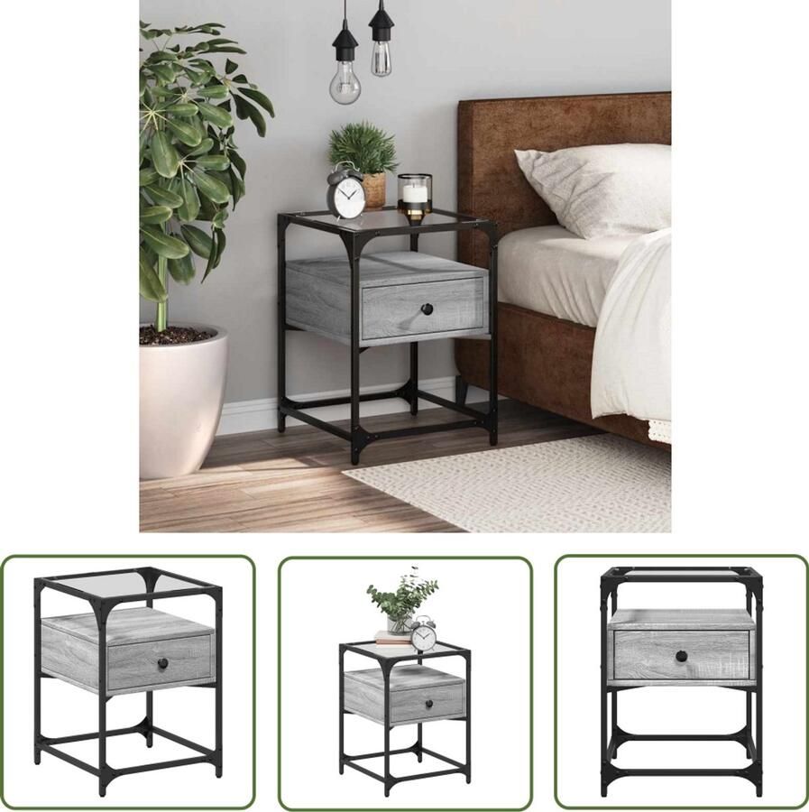 The Living Store Nachtkastjes 40x40x55 cm bewerkt hout grijs sonoma Nachtkastje Grijze Nachtstand Houten Nachtkast Vintage Nachtkast Industriële Nachtkast