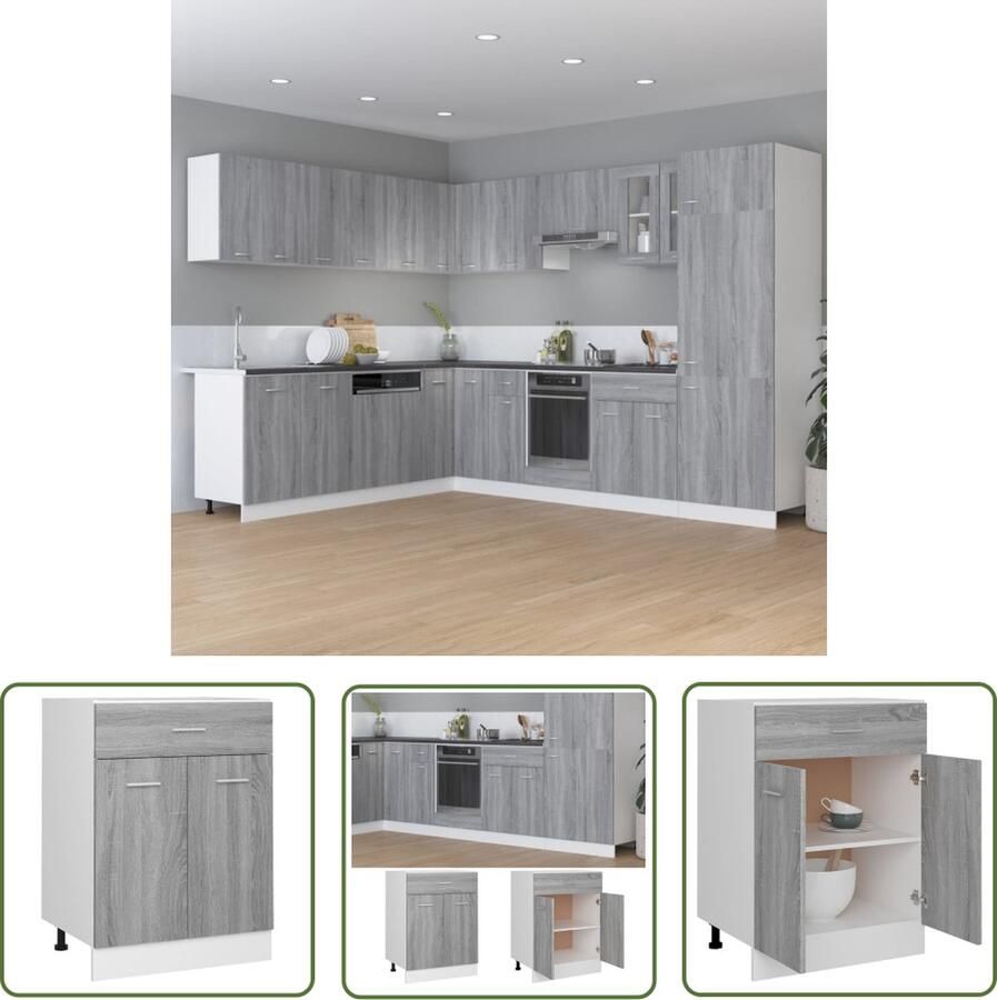 VidaXL Grijze Onderkast Onderkasten Onderkast met lade Lyon 60x46x81 5 cm bewerkt hout grijs sonoma Houten Onderkast Keukenopslag Opslagruimte