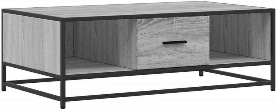 The Living Store Salontafel 100x57x35 cm bewerkt hout en metaal grijs sonoma Salontafel Houten Salontafel Grijze Salontafel Tv Tafeltje Bijzettafel