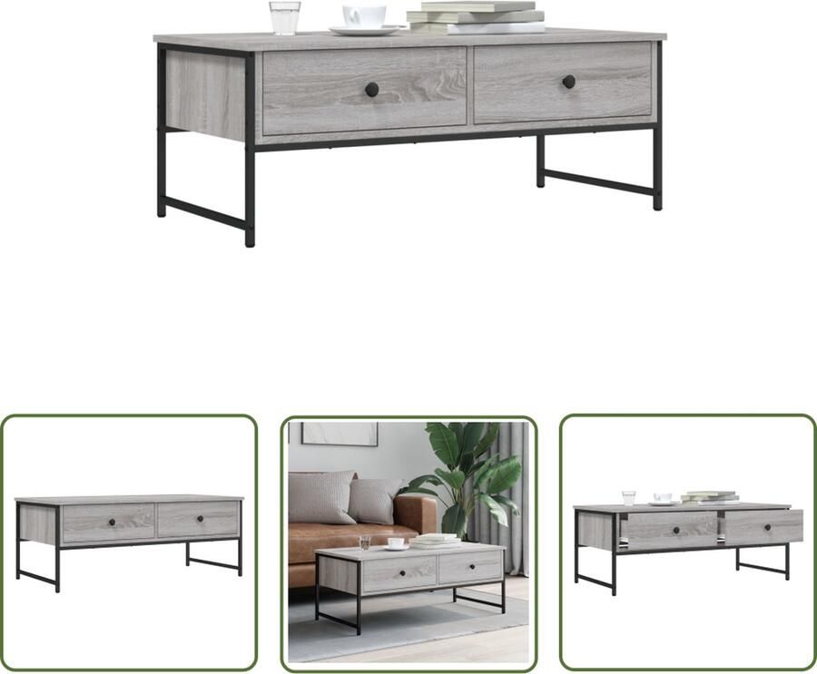 The Living Store Salontafel 101x49x39 5 cm bewerkt hout grijs sonoma eikenkleur Salontafel Industrieel Houten Salontafel Grijze Salontafel Bijzettafel