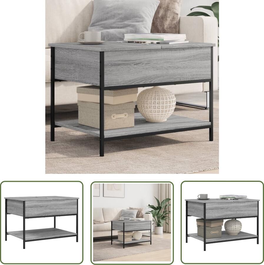 The Living Store Salontafel 70x50x50 cm bewerkt hout en metaal grijs sonoma Salontafel Banktafel Houten Salontafel Grijze Salontafel Design Salontafel