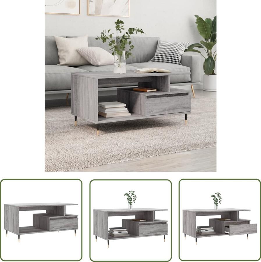 The Living Store Salontafel Grijs Sonoma Eiken 90 x 49 x 45 cm Met Lade Salontafel Grijze Salontafel Houten Salontafel VidaXL Salontafel Met Lade
