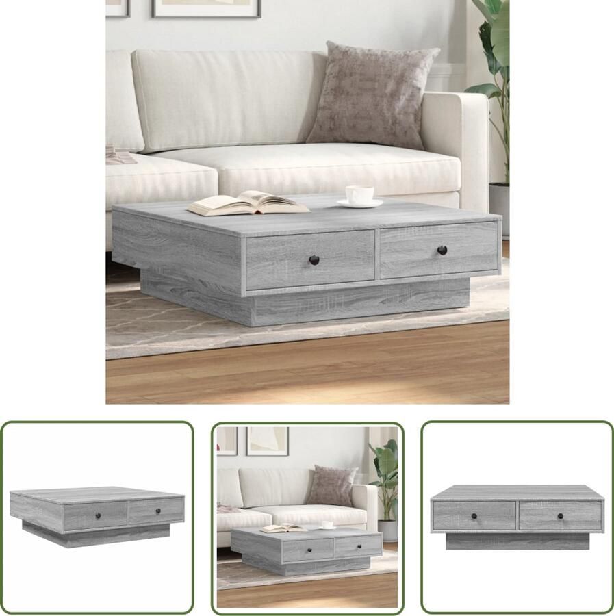 VidaXL Salontafel 90x90x28 cm bewerkt hout grijs sonoma eikenkleurig Salontafel Grijze Salontafel Houten Salontafel Bewerkte Houten Salontafel 90x90cm