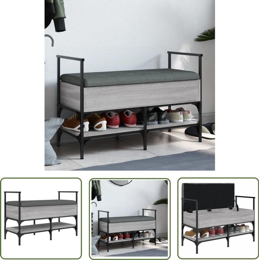 VidaXL Schoenenbank 85 5x42x57 5 cm bewerkt hout grijs sonoma Schoenenbank Grijze Schoenenbank Houten Schoenenbank Schoenenkast Hallenkasten