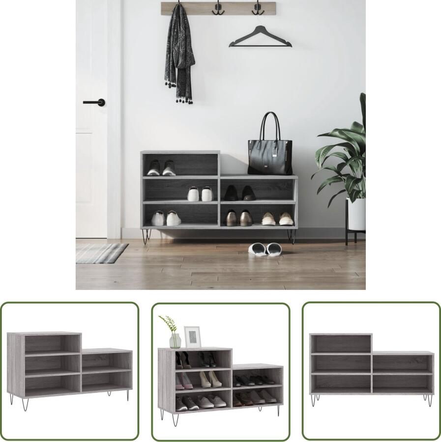The Living Store Schoenenkast Grijs Sonoma Eiken 102 x 36 x 60 cm Duurzaam Materiaal Schoenenkast Grijze Schoenenkast Houten Schoenenkast Schoenen Organisatie Bergruimte