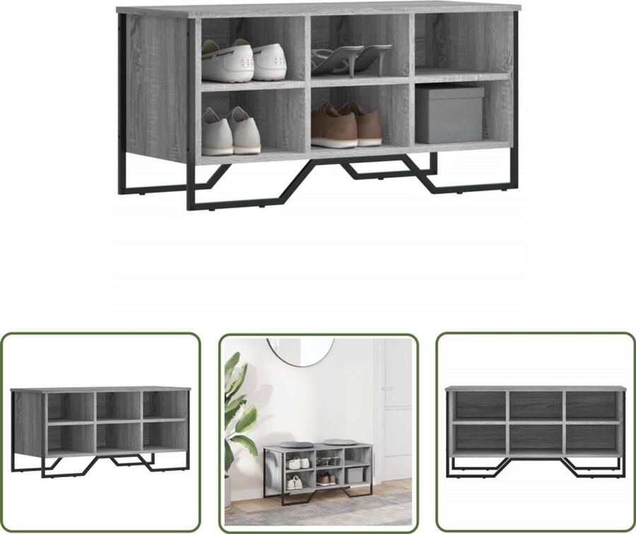 VidaXL Schoenenkast 90x38x45 5 cm bewerkt hout grijs sonoma eikenkleur Schoenenkast Grijze Schoenenkast Houten Schoenenkast Schoenenopbergers Entree Meubel