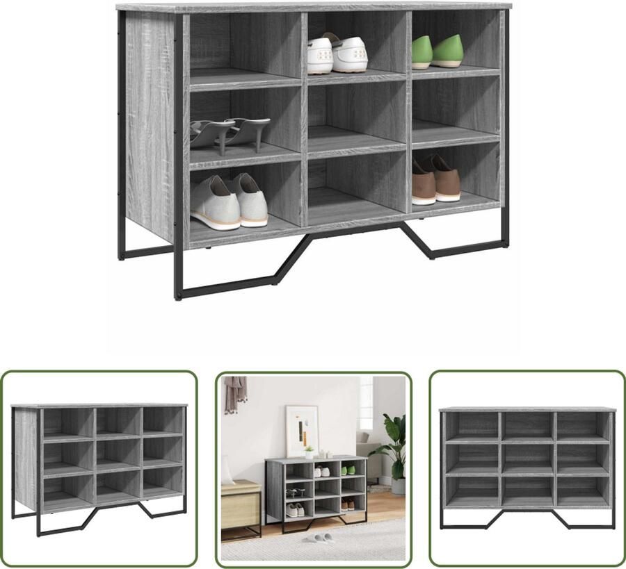 VidaXL Schoenenkast 90x38x61 5 cm bewerkt hout grijs sonoma eikenkleur Schoenenkast Grijze Schoenenkast Schoenenopbergers Houten Schoenenkast Compact Schoenenrek