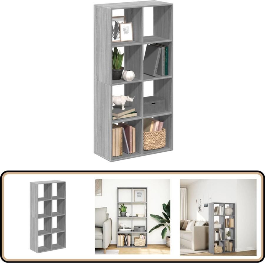 VidaXL Grijze Sonoma Eiken Boekenkast 8 Vakken Boekenkast Boekenkasten Boeken Plank Schappenkast