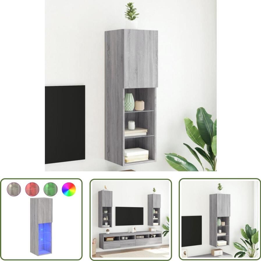 VidaXL Tv-meubel met LED-verlichting 30 5x30x102 cm grijs sonoma eiken Tv-meubel Grijze Tv-stand Houten Tv-tafel Salontafel Livingroom Furniture