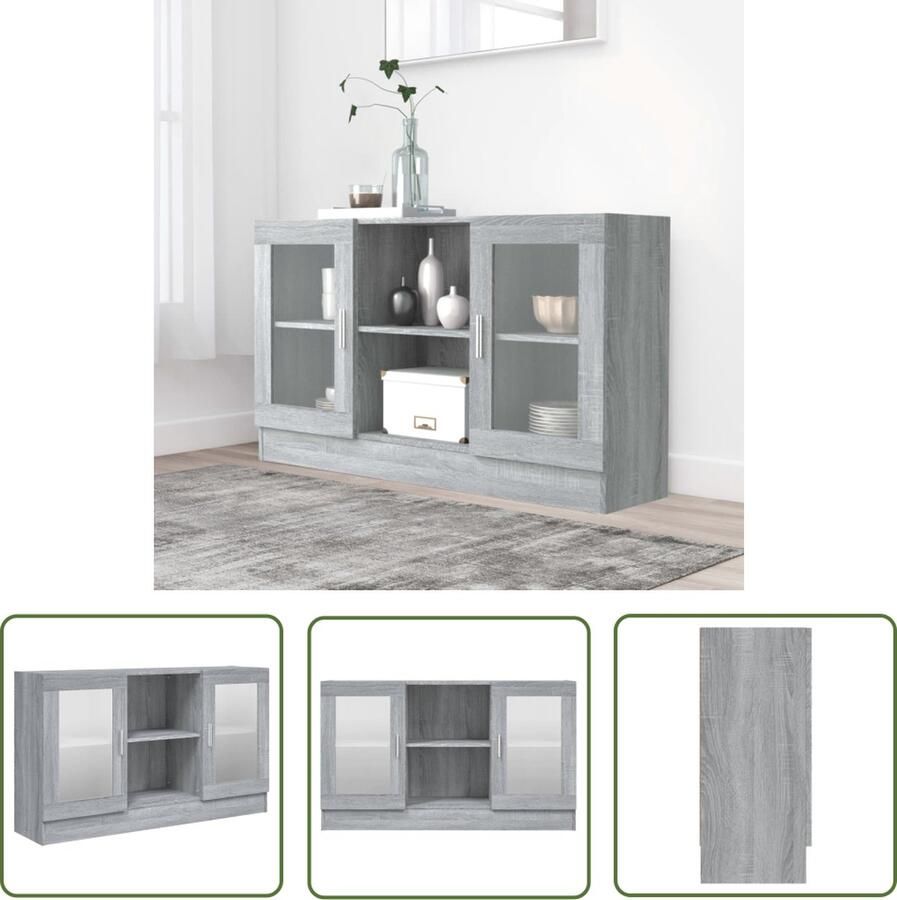 The Living Store Vitrinekast 120x30 5x70 cm bewerkt hout grijs sonoma eiken Vitrinekast Houten Vitrinekast Grijze Vitrinekast Salontafel Woonaccessoires