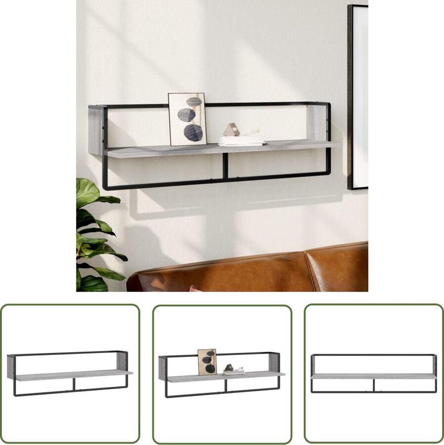 The Living Store Wandschap met stang 100x25x30 cm grijs sonoma eikenkleurig Zwevend Wandschap Houten Wanddecoratie Wandplanken Wandkastje Opslagmogelijkheden - Foto 2