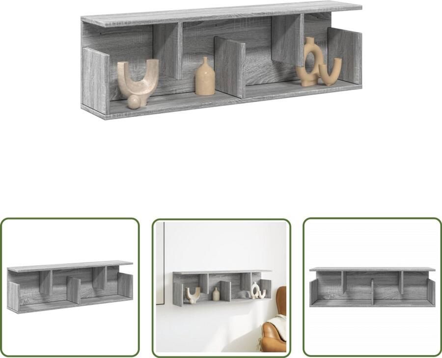The Living Store Wandkast 100x20x30 cm bewerkt hout grijs sonoma eikenkleurig Wandkast Houten Kast Grijze Kast Opslagoplossing Minimalistisch Design