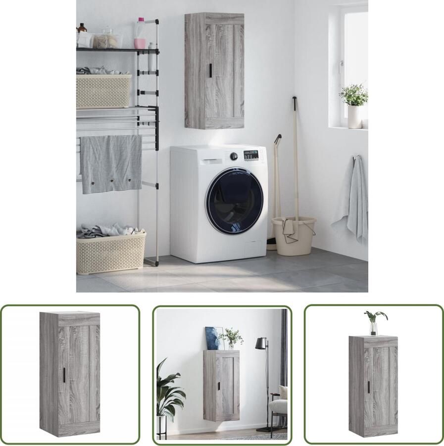 The Living Store Zwevende Opbergkast Wandgemonteerde Kast Opbergkast Afmetingen- 34.5 x 34 x 90 cm Kleur- Grijs sonoma eiken Materiaal- Bewerkt hout aluminium