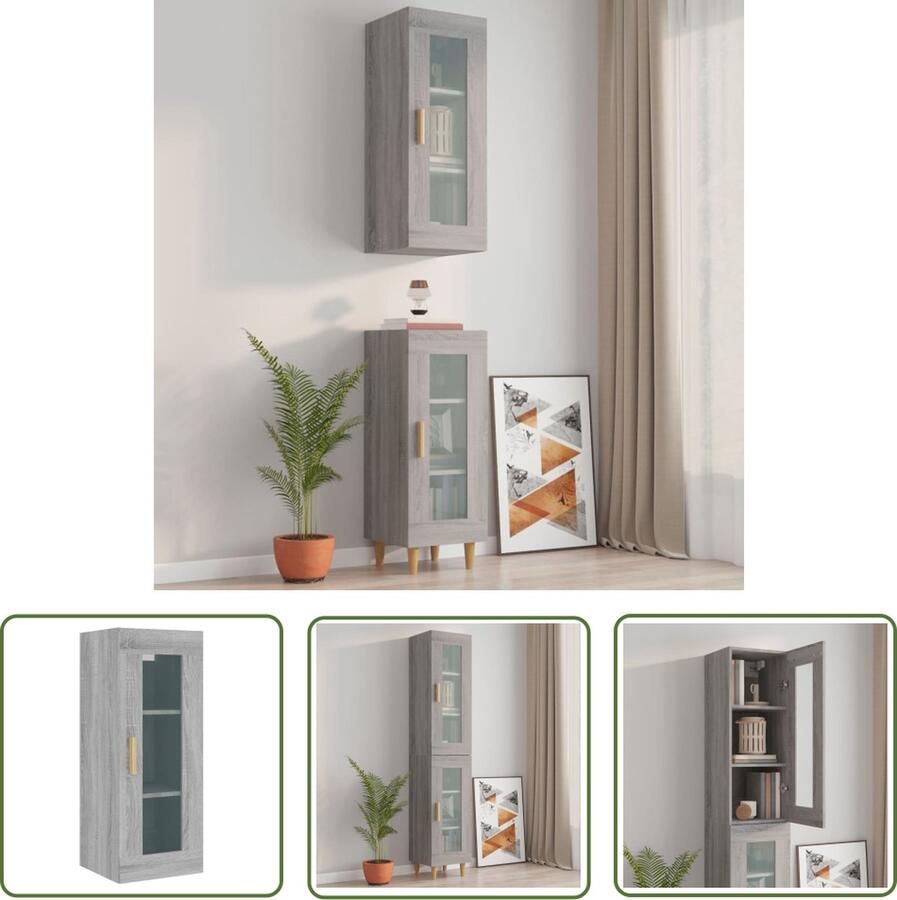 The Living Store Wandkast 34 5x34x90 cm grijs sonoma eikenkleurig Hangkast Wandkast Opbergkast Houten Kast Grijze Kast