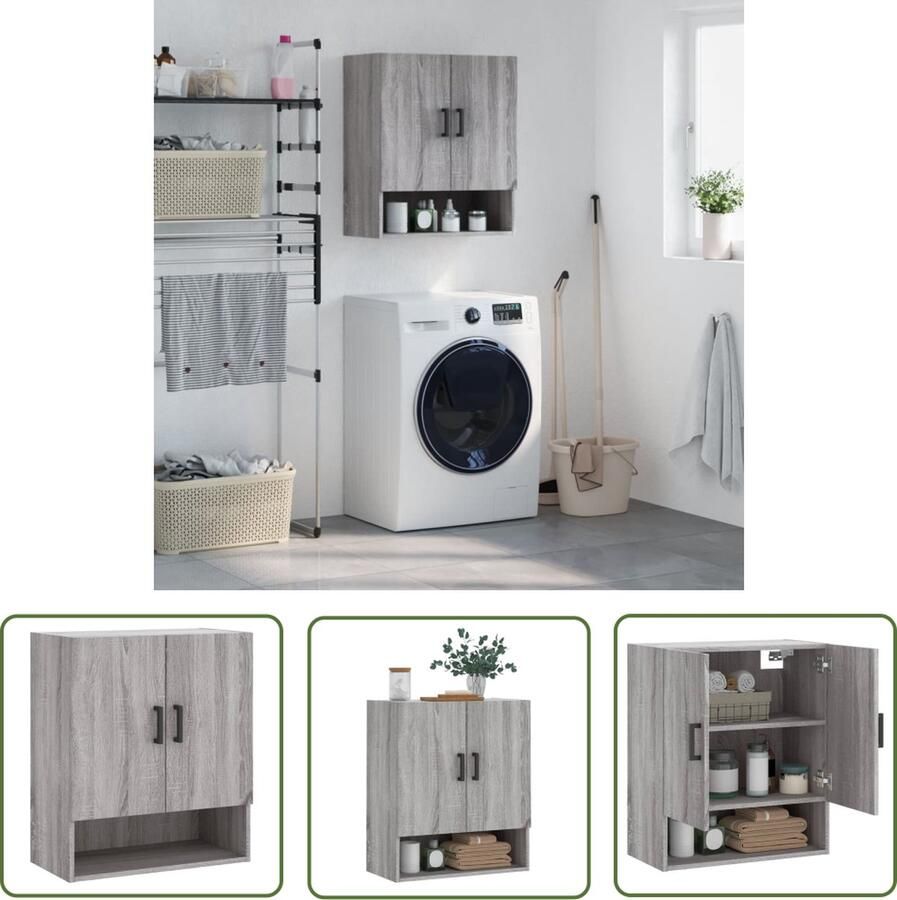 The Living Store Wandkast grijs sonoma eiken Zwevende opbergkast 60x31x70 cm Duurzaam bewerkt hout Wandkast Grijze Wandkast Houten Wandkast Opbergkast Zwevende Kast - Foto 3