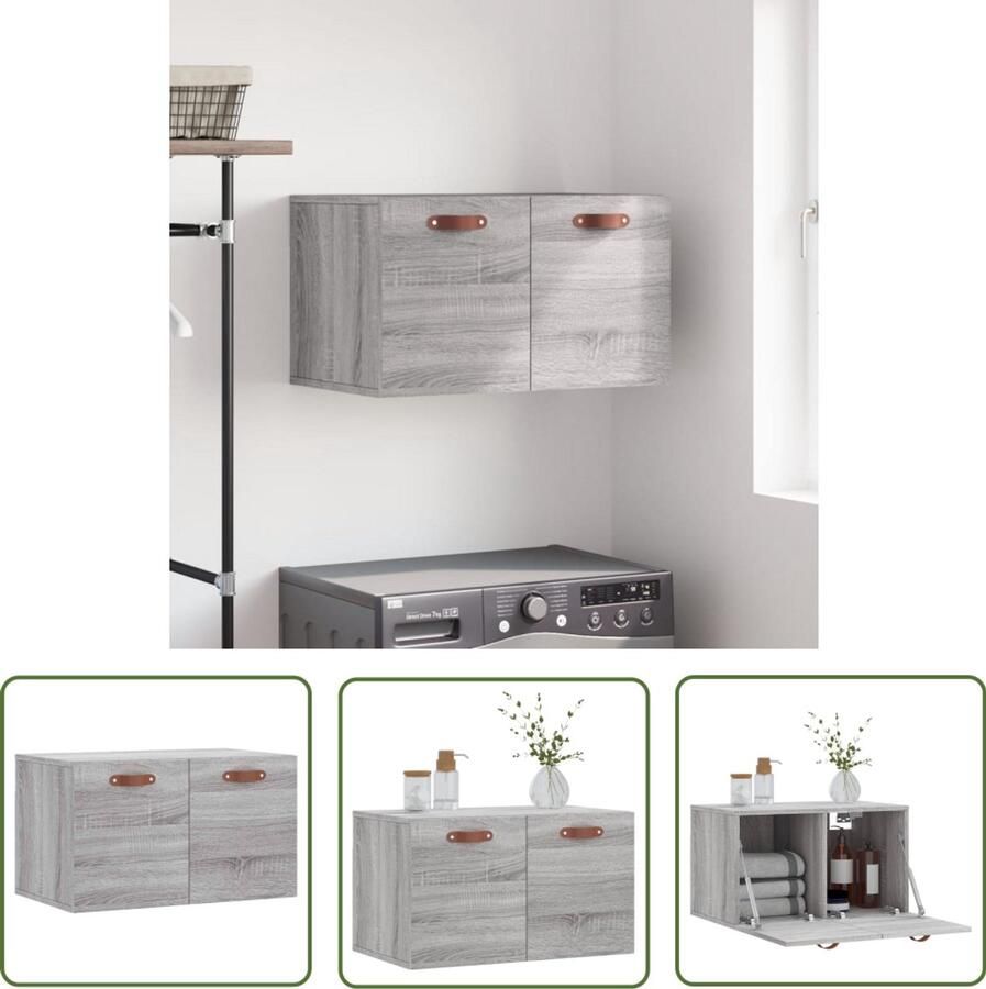 The Living Store Wandkast 60x36 5x35 cm bewerkt hout grijs sonoma eikenkleurig Wandkast Grijze Wandkast Houten Wandkast Displaykast Opbergkast - Foto 2