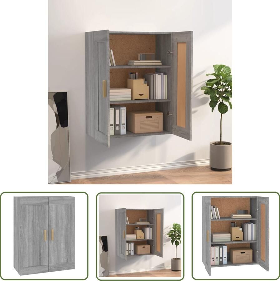 The Living Store Wandkast 69 5x32 5x90 cm bewerkt hout grijs sonoma eikenkleurig Wandkast Houten Wandkast Grijze Wandkast Zwevende Wandkast Bergruimte