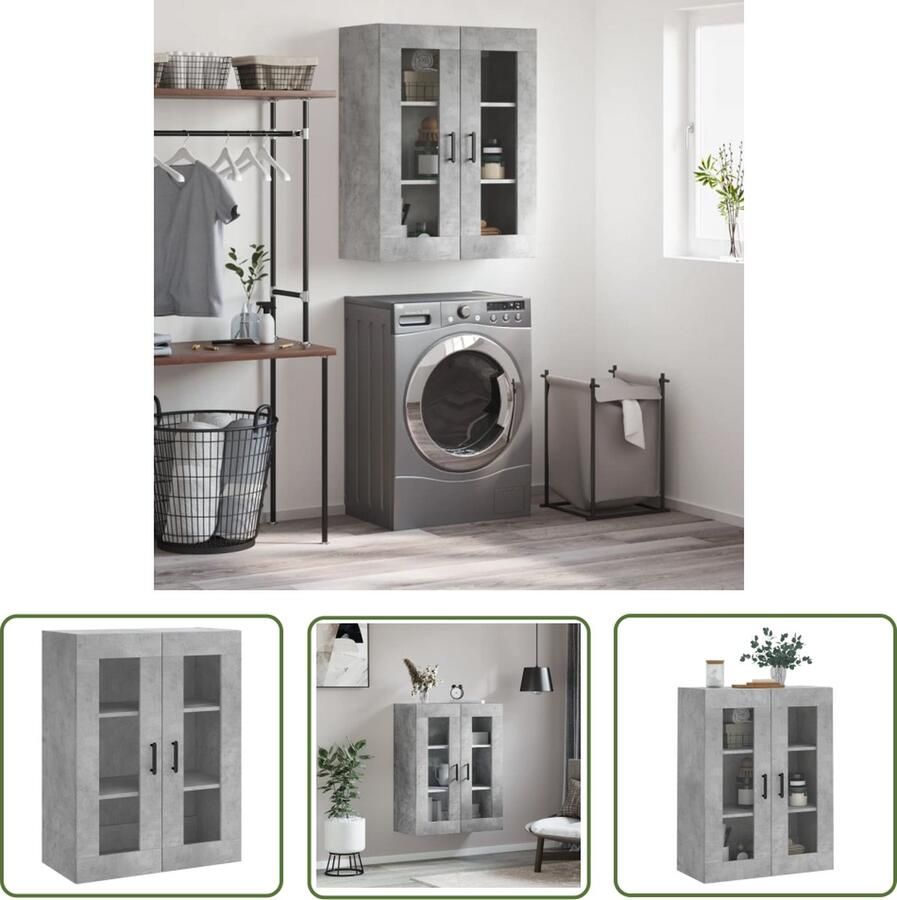 The Living Store Wandkast 69 5x34x90 cm betongrijs Wandkast Houten Kast Grijze Kast Opbergkast Bergruimte