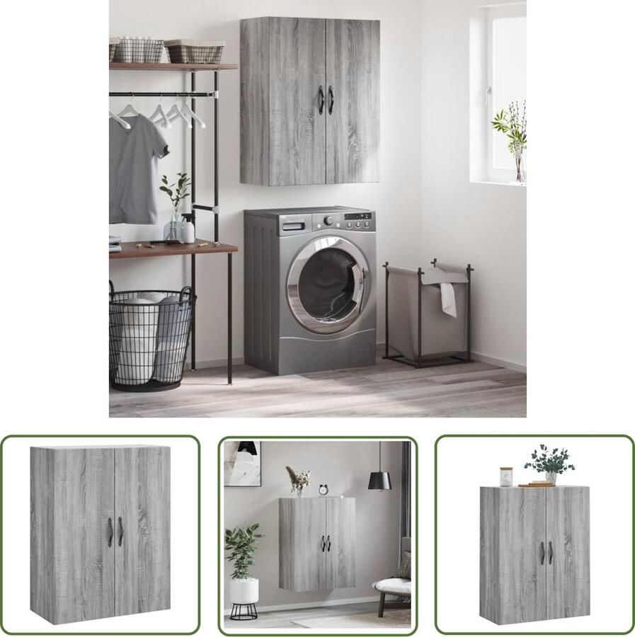 The Living Store Wandkast 69 5x34x90 cm bewerkt hout grijs sonoma eikenkleurig Wandkast Grijze Wandkast Houten Wandkast Sonome Eiken Opbergkast - Foto 2