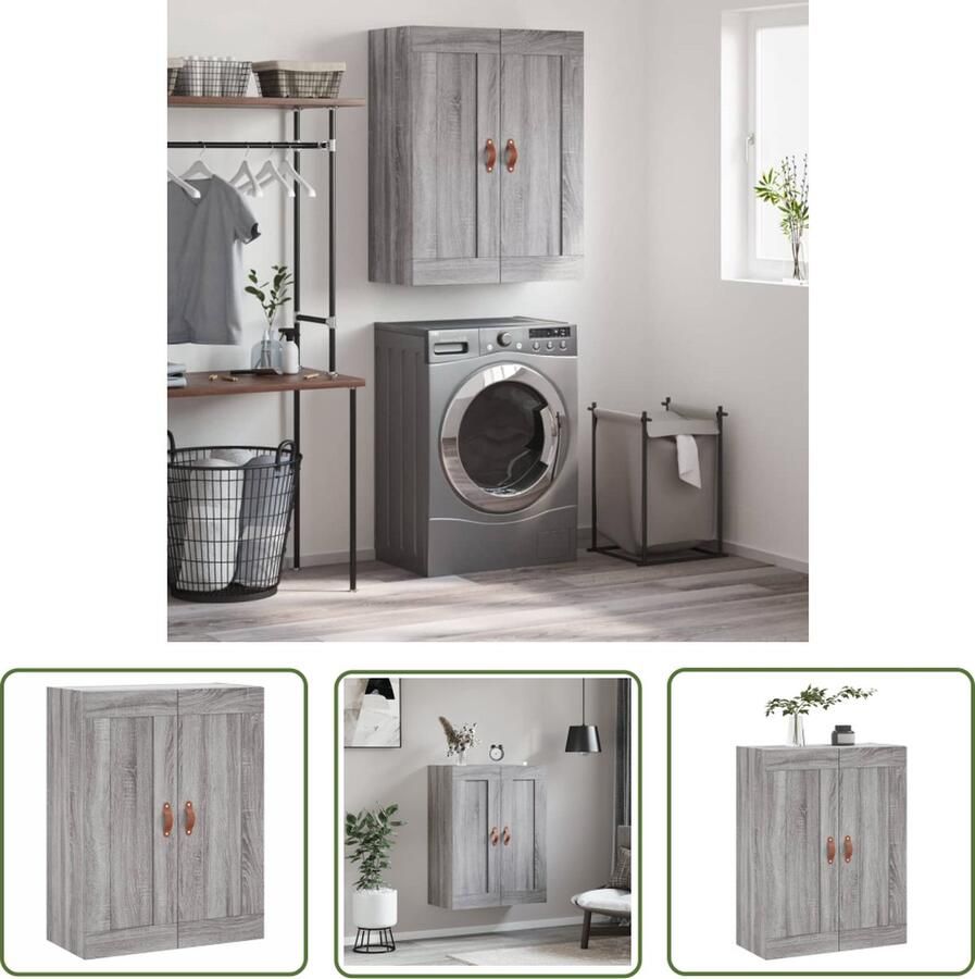 VidaXL The Living Store Wandkast 69 5x34x90 cm bewerkt hout grijs sonoma eikenkleurig Wandkast Opbergkast Grijze Kast Houten Kast Salontafel