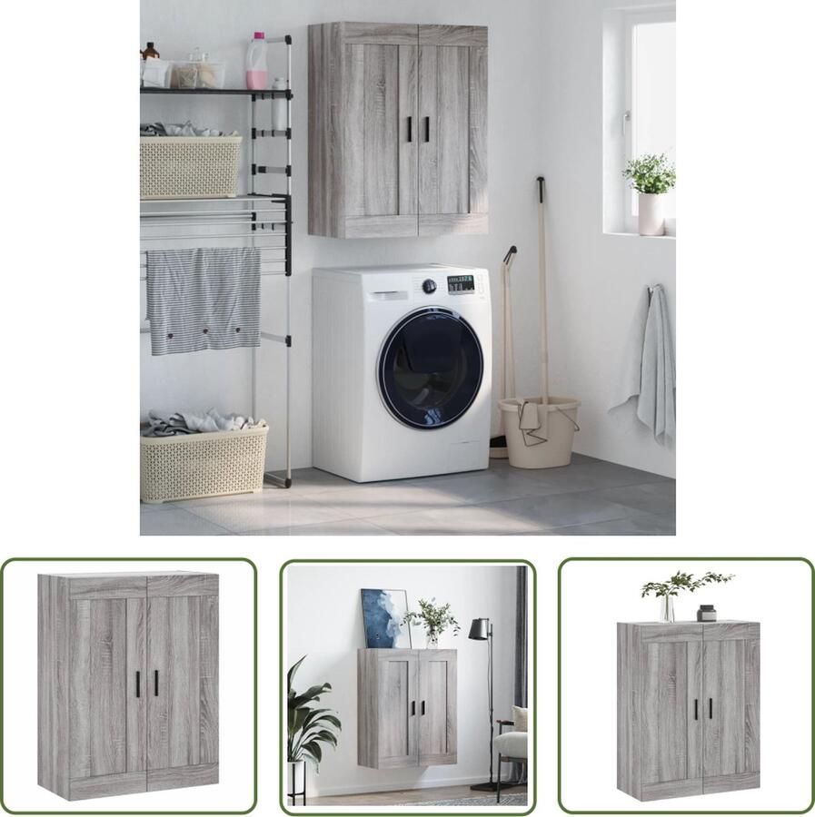 The Living Store Wandkast 69 5x34x90 cm bewerkt hout grijs sonoma eikenkleurig Wandkast Grijze Wandkast Houten Wandkast Sonome Eiken Opbergkast