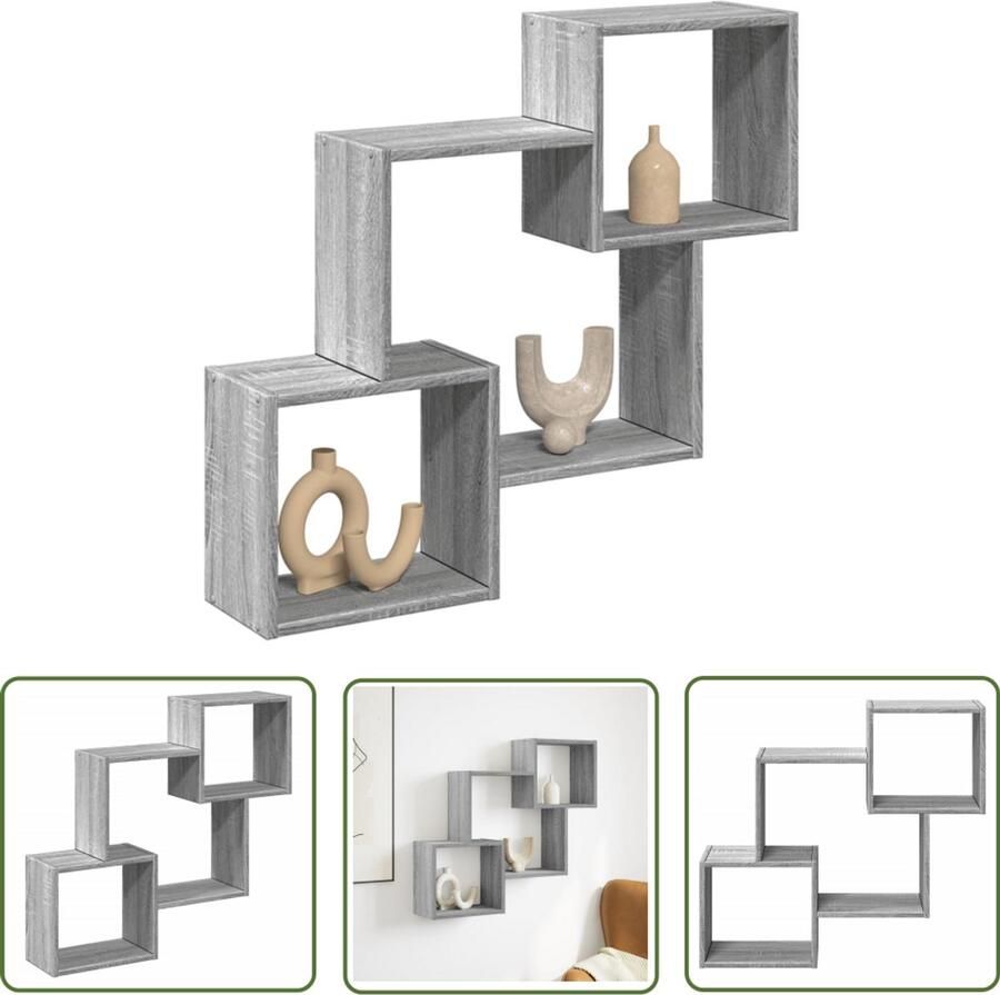 The Living Store Wandkast 78x18x71 cm bewerkt hout grijs sonoma eikenkleurig Wandkast Houten Kast Grijze Kast Opbergkast Zwevende Kast