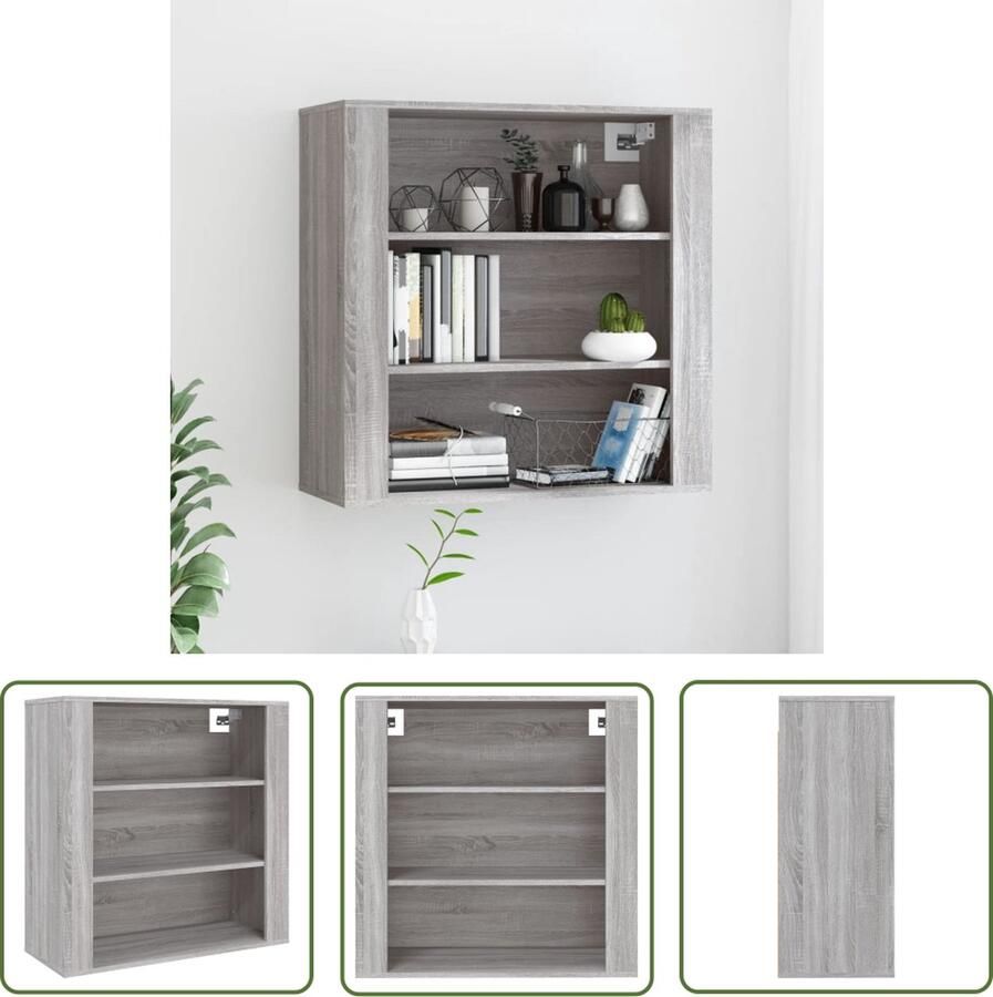 VidaXL Wandkast 80x33x80 cm bewerkt hout grijs sonoma eikenkleurig Wandkast Grijze Wandkast Houten Wandkast Sonoma Eiken Opbergkast - Foto 2