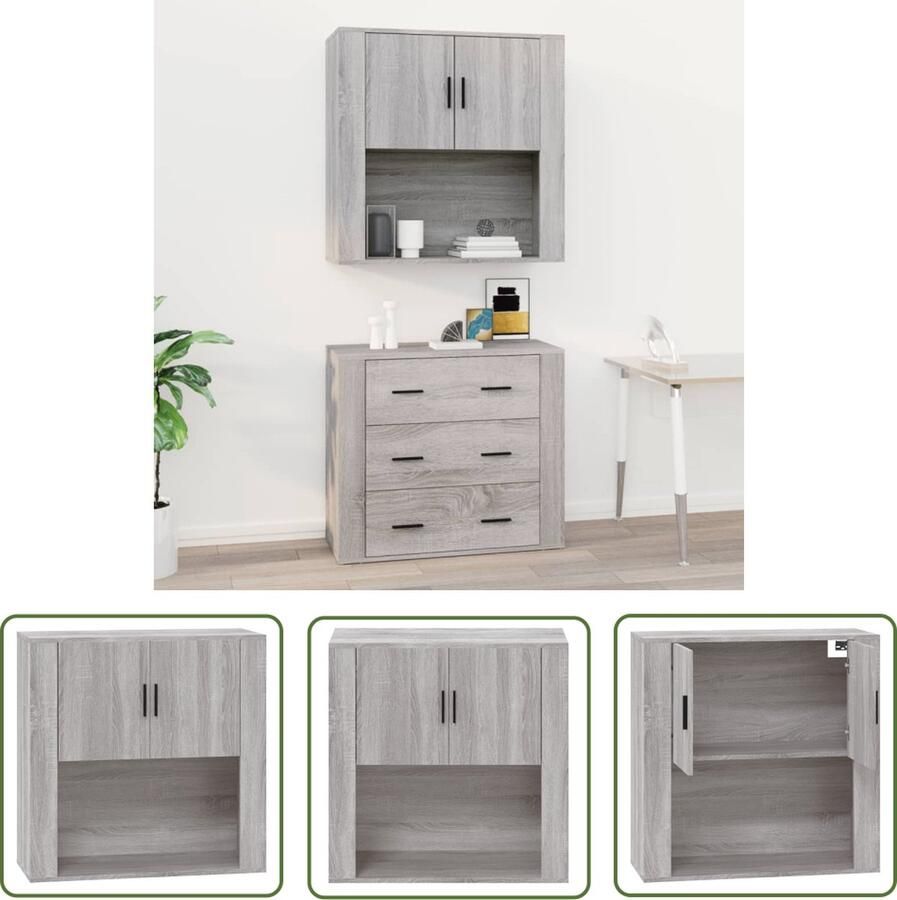 VidaXL Wandkast 80x33x80 cm bewerkt hout grijs sonoma eikenkleurig Wandkast Grijze Wandkast Houten Wandkast Sonoma Eiken Opbergkast - Foto 3