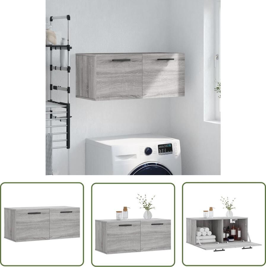 The Living Store Wandkast Wandgemonteerde Opbergkast 80x36.5x35 cm Grijs Sonoma Eiken Wandkast Grijze Wandkast Houten Wandkast Opbergkast Badkameropstelling - Foto 2