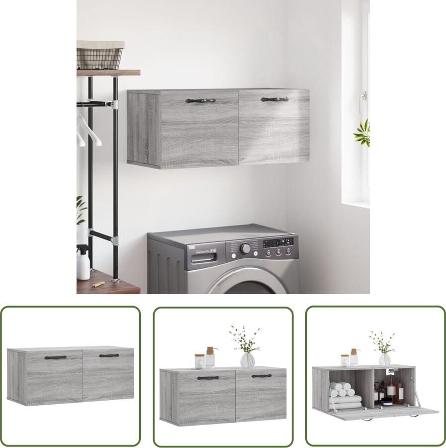 The Living Store Wandkast 80x36 5x35 cm bewerkt hout grijs sonoma eikenkleurig Wandkast Grijze Wandkast Houten Wandkast Opbergkast Zwevende Kast - Foto 2